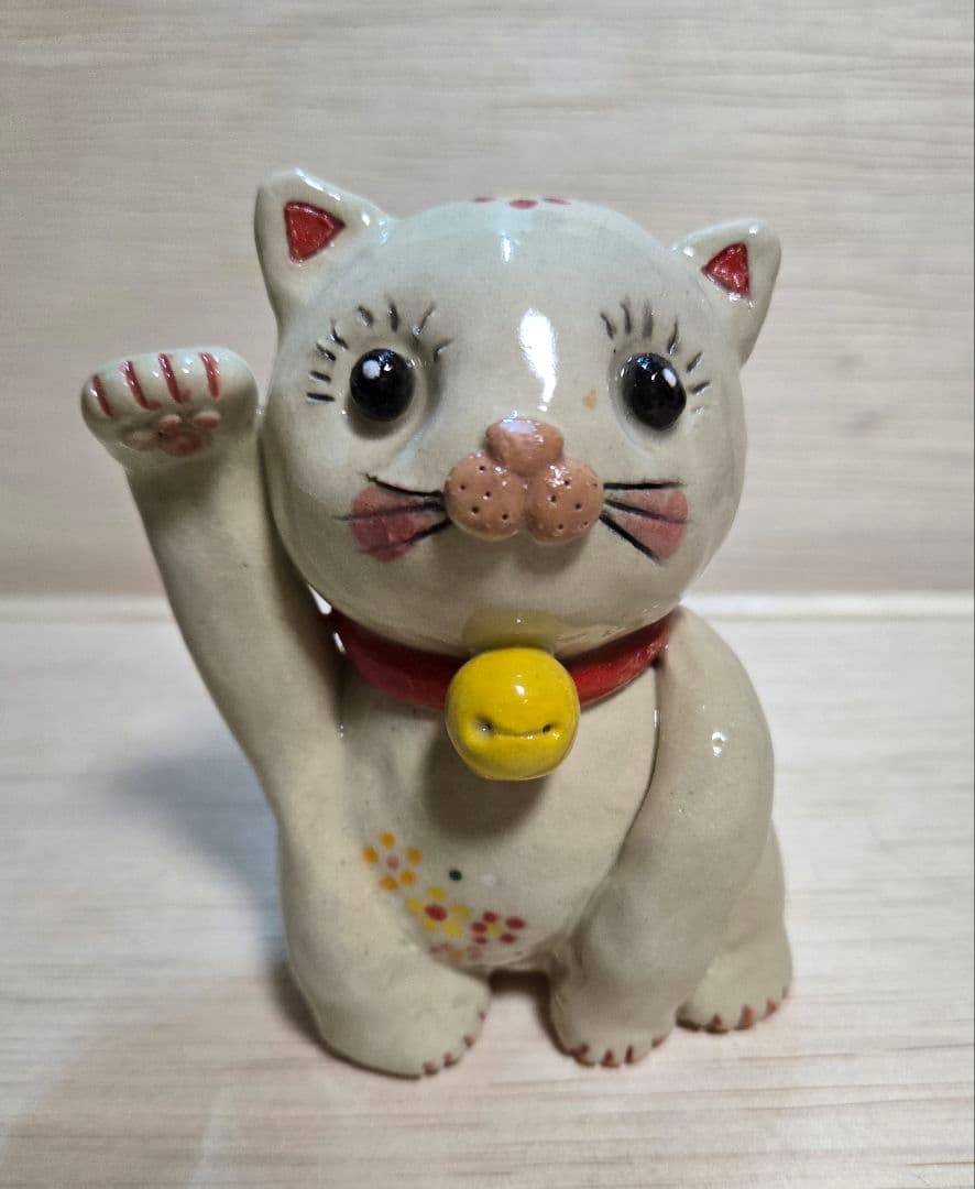 招き猫 白色 開運招福 ハンドメイド陶器 右手 右手 ペア