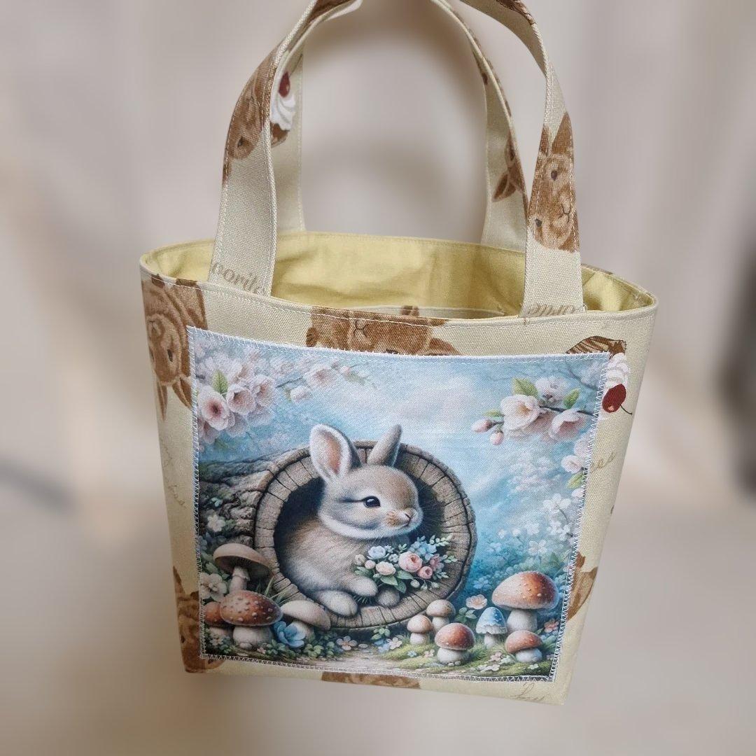 うさぎパネル生地　ハンドメイド　ミニバック