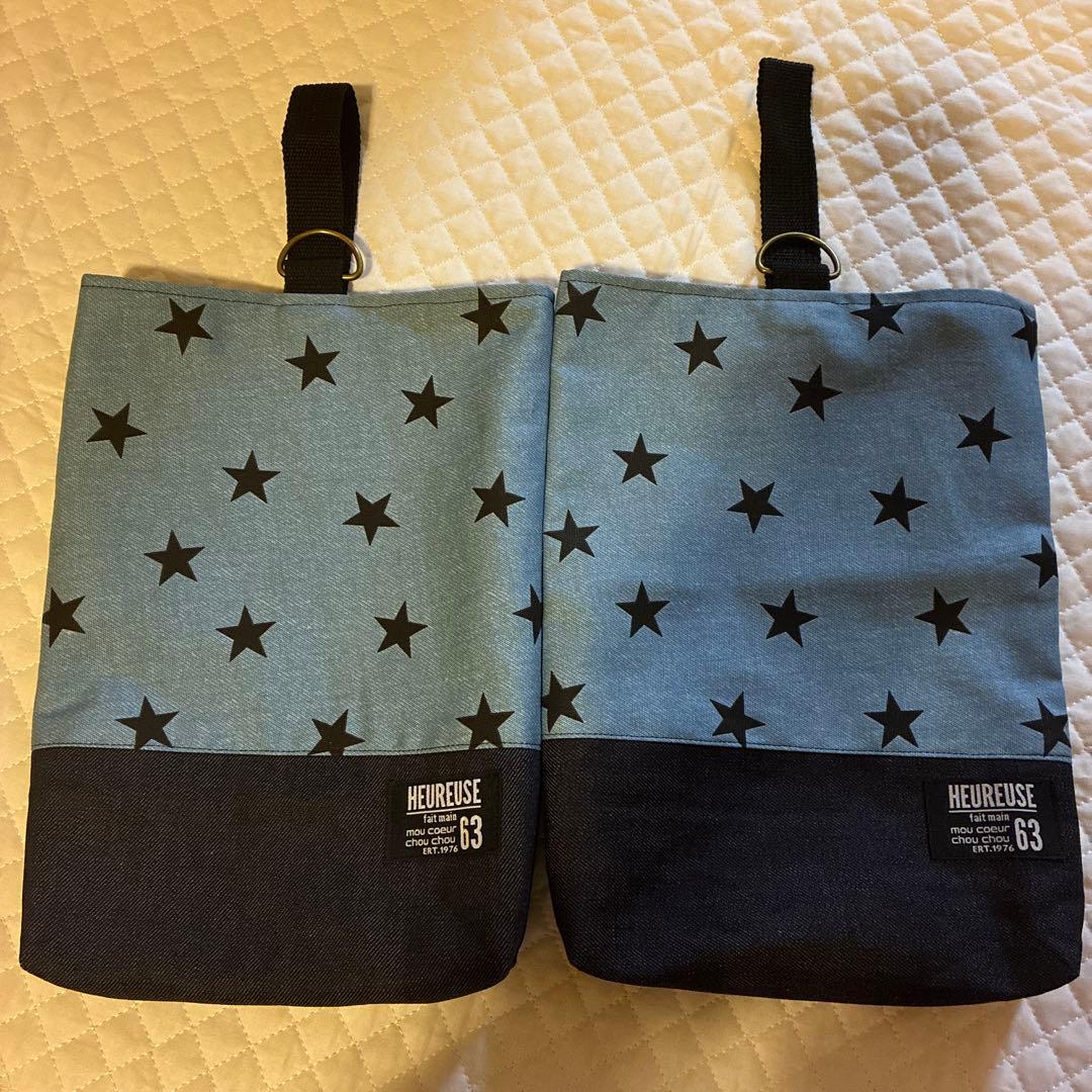 入園入学5点セット　ハンドメイド　デニム×星レッスンバック上履き入れ体操服入れ