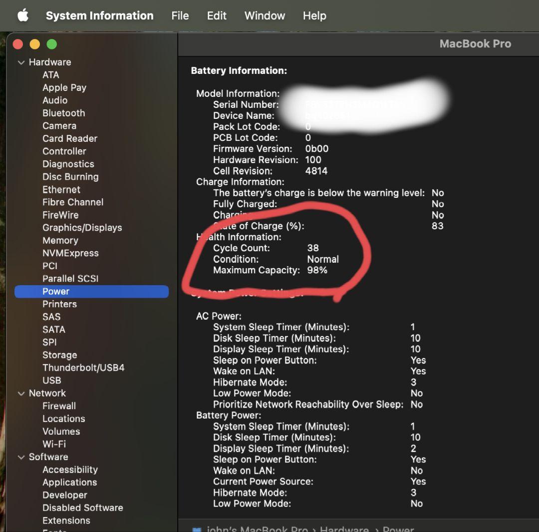 MacBookPro 2023 M3 バッテリー98%
