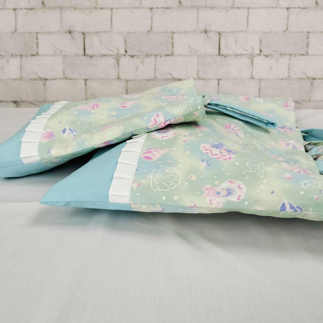 K♡様オーダー分　入園入学セット　グリーンシェル×水色　手提げ袋　体操服袋他