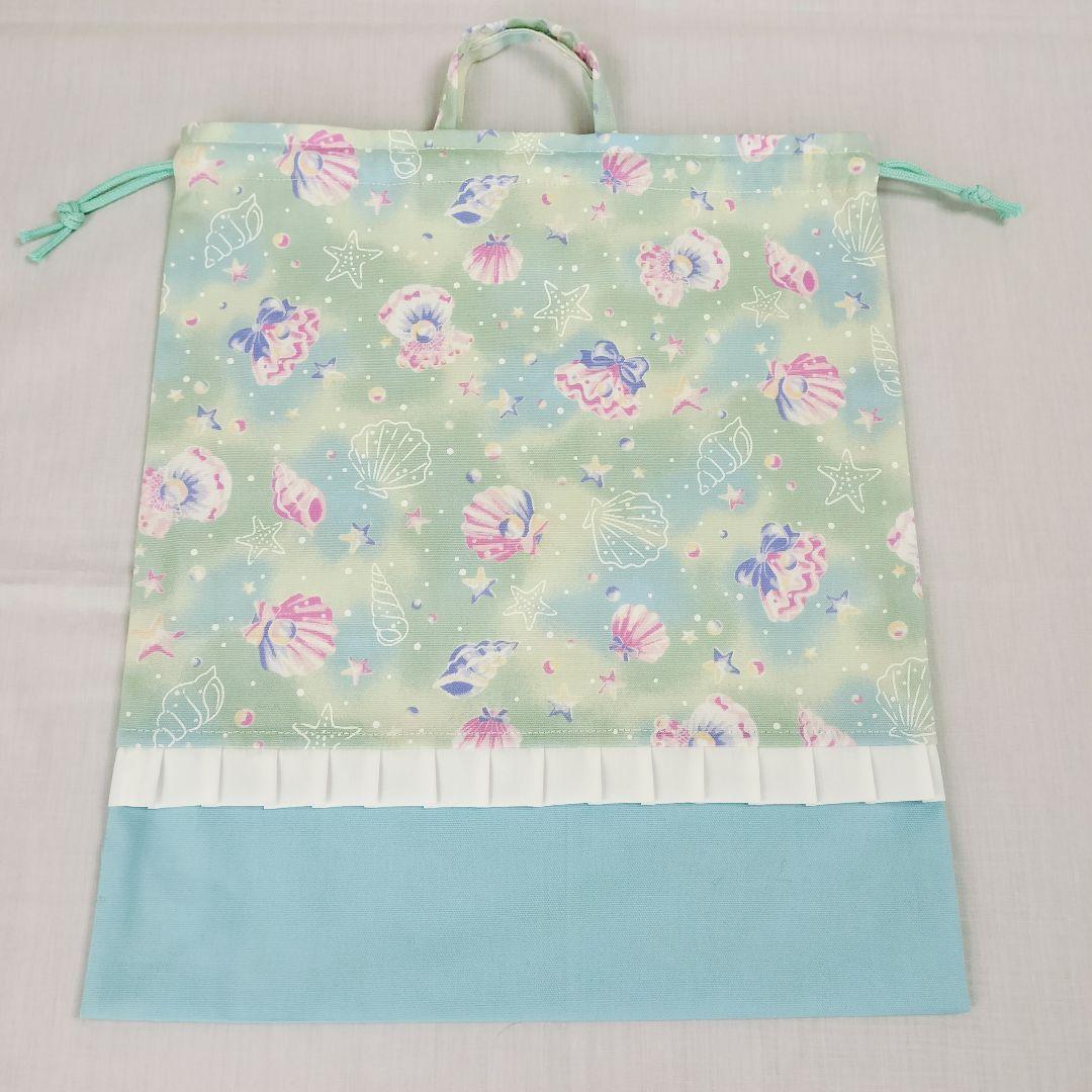 K♡様オーダー分　入園入学セット　グリーンシェル×水色　手提げ袋　体操服袋他