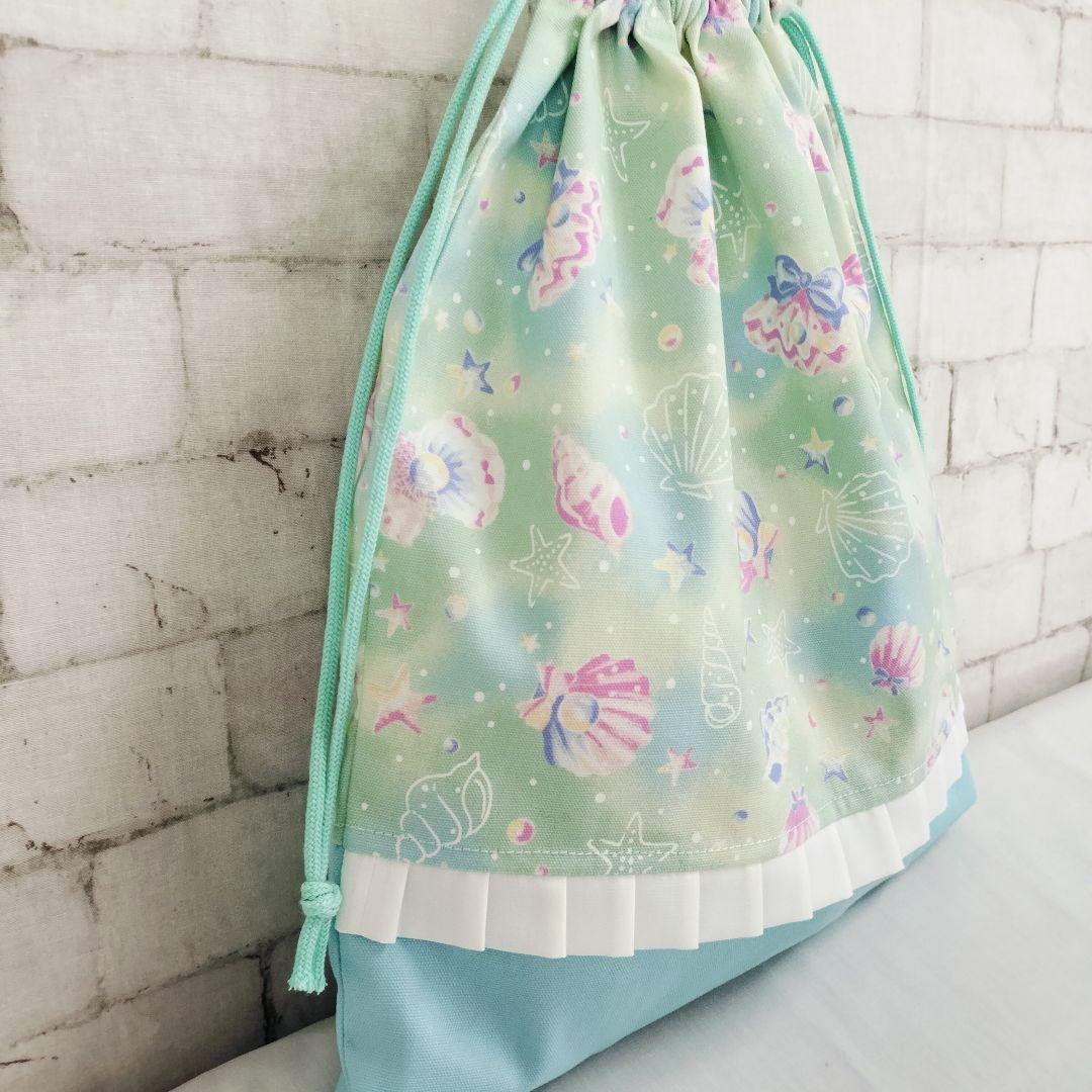 K♡様オーダー分　入園入学セット　グリーンシェル×水色　手提げ袋　体操服袋他