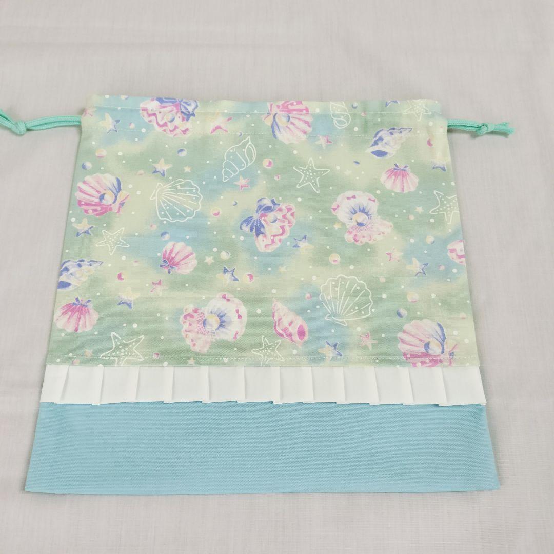 K♡様オーダー分　入園入学セット　グリーンシェル×水色　手提げ袋　体操服袋他