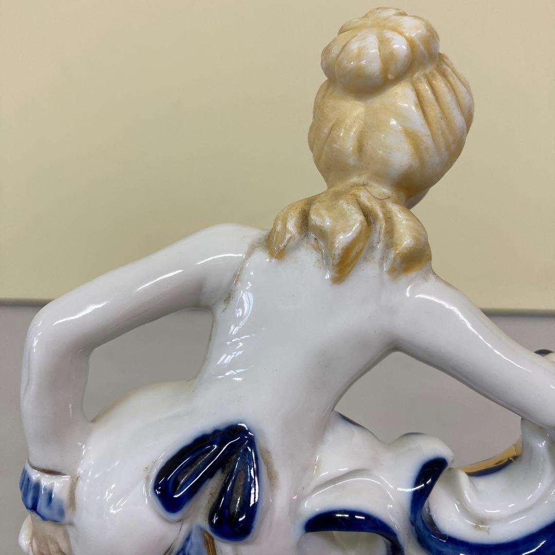 E3 ジャンク品 置き時計 陶器製 ロココ調 フィギュリン 貴婦人 アンティーク