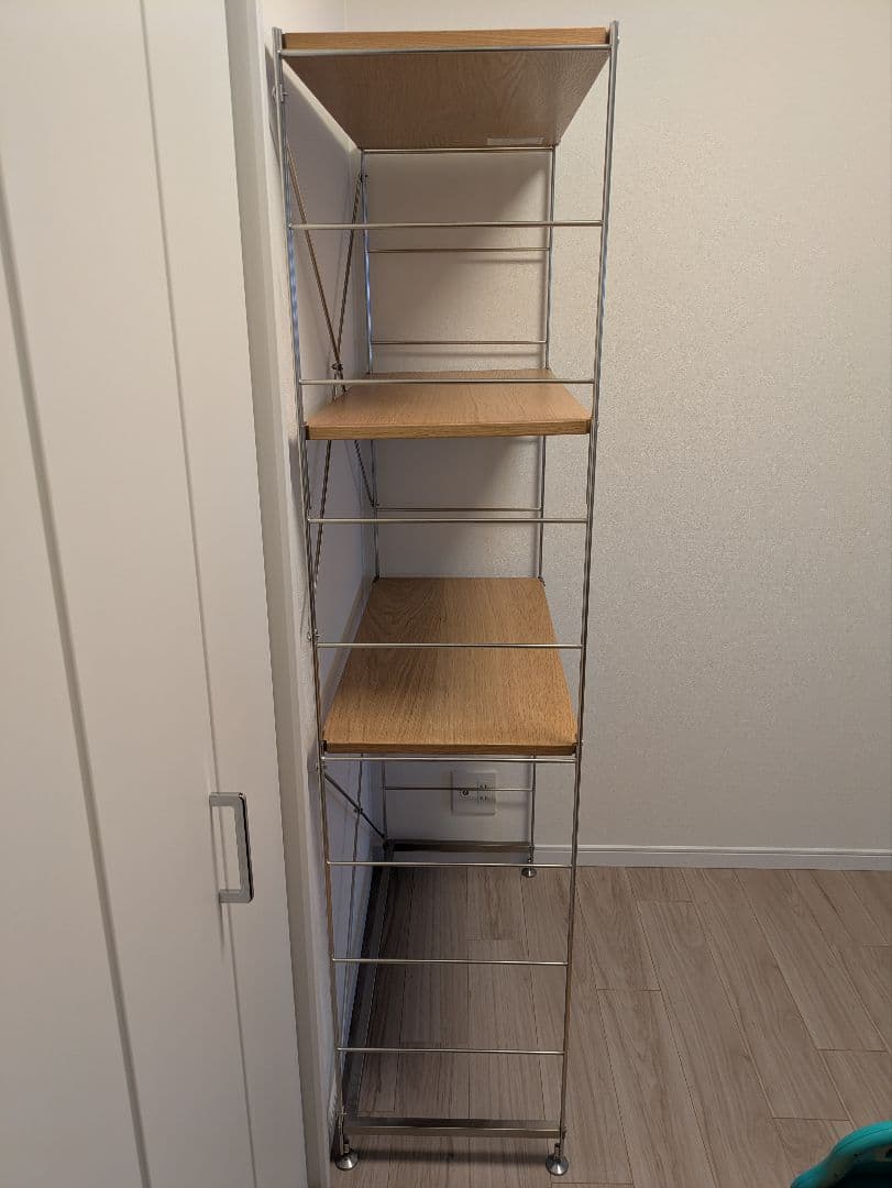 [組立済]ステンレスユニットシェルフ オーク材デスクセット