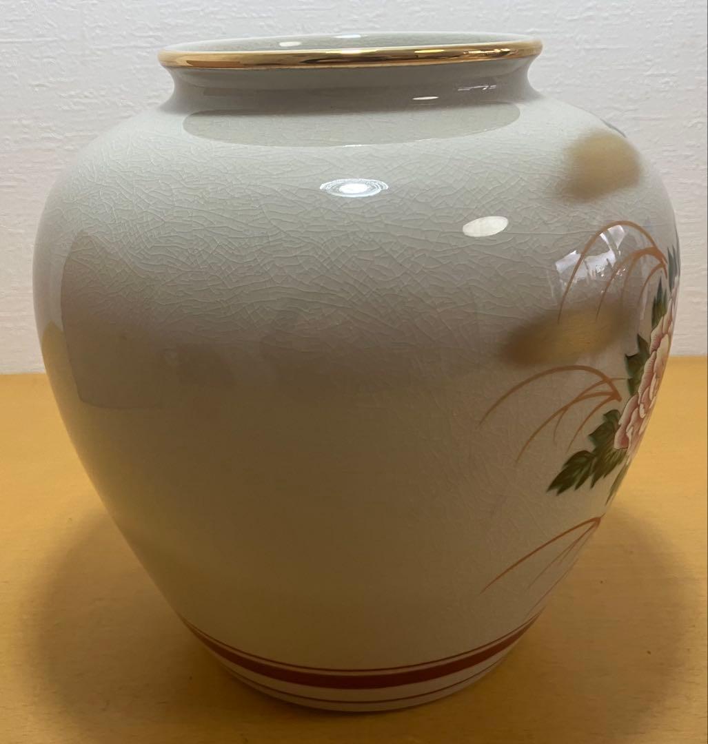 【九谷焼】花瓶 牡丹孔雀図 金彩 色絵 共箱付き 伝統工芸品