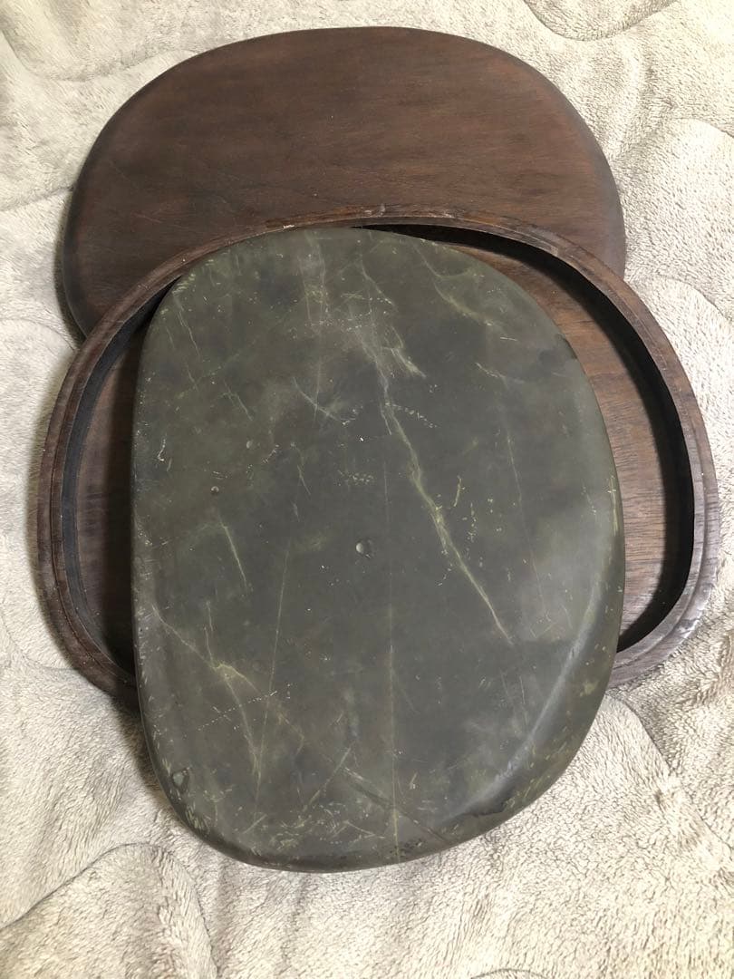 端渓硯 ◆老坑水巖・氷紋 青花・胭脂暈・金綫の極美石◆旧坑◆唐木箱◆10吋大型硯