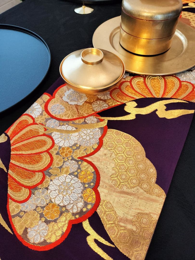 A616★逸品‼️豪華刺繍‼️ひな祭り‼️袋帯正絹テーブルランナー2ｍ2cm