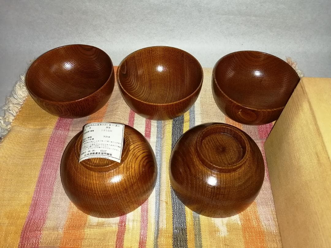 値下げ！山中漆器　お好み椀5客　天然木