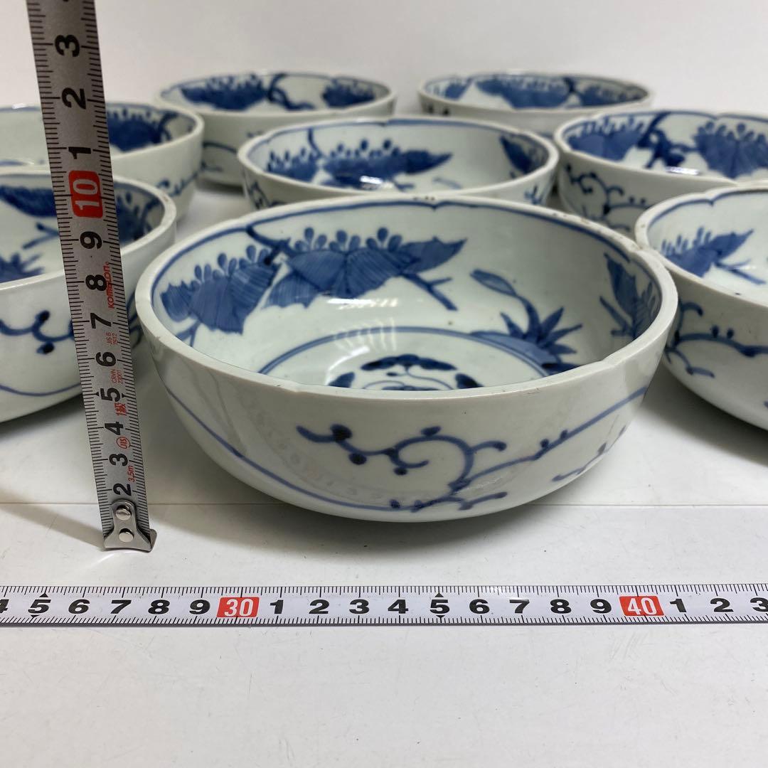 古伊万里　染付鉢8客　直径約16cm 東R8-0219①