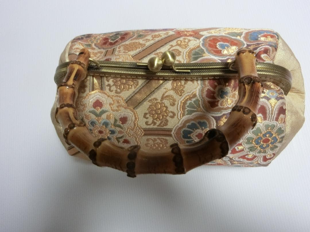 ハンドメイド 日本の伝統美　 バンブー持ち手 ハンドバッグ