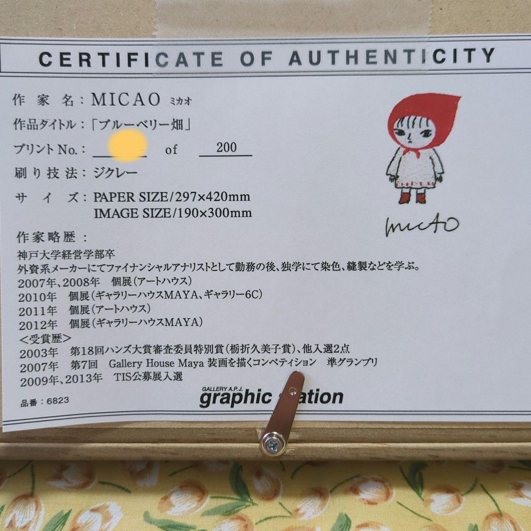 MICAO『ブルーベリー畑』 フレーム付　版画　絵画　ミカオ