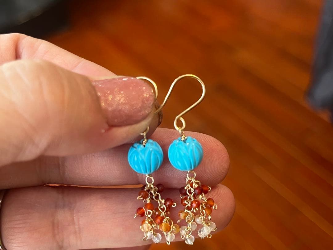 14kgfターコイズカービングピアス