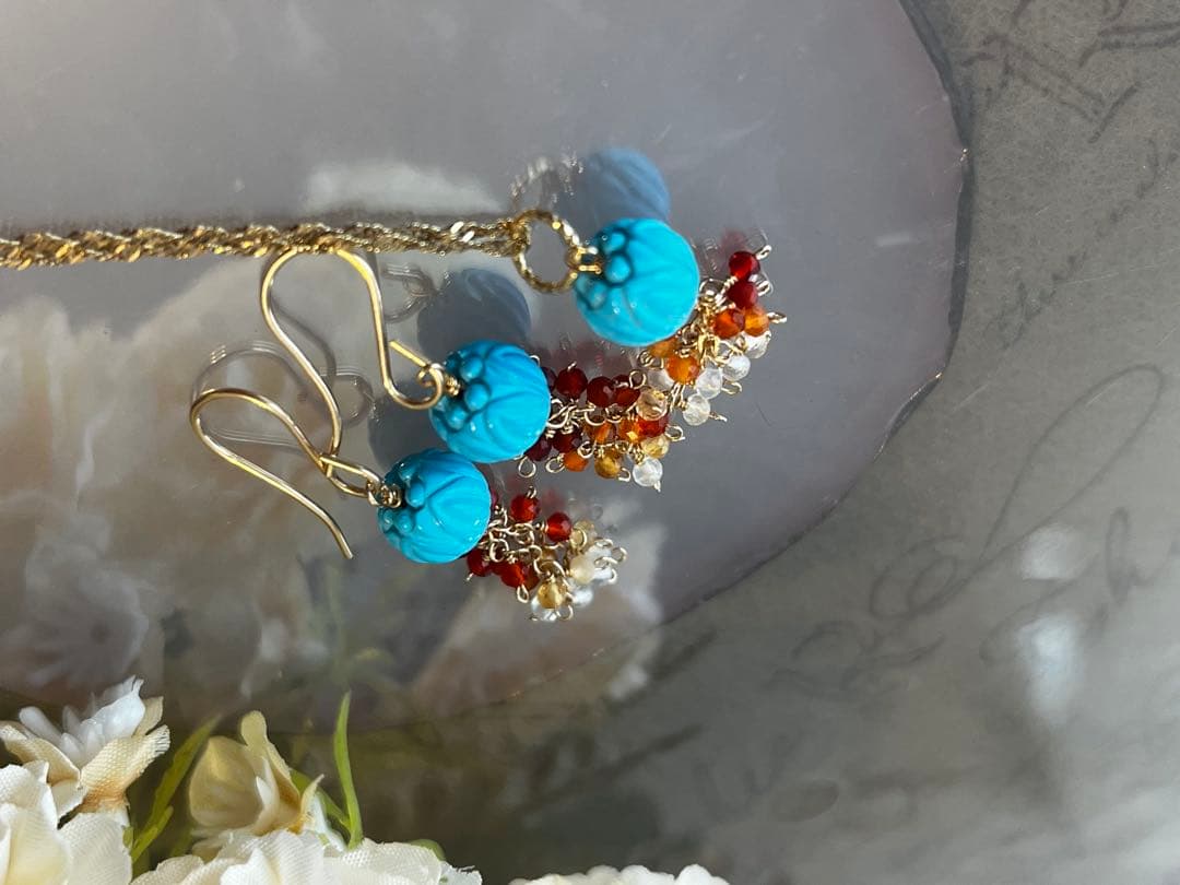 14kgfターコイズカービングピアス