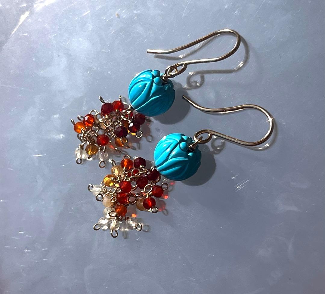 14kgfターコイズカービングピアス