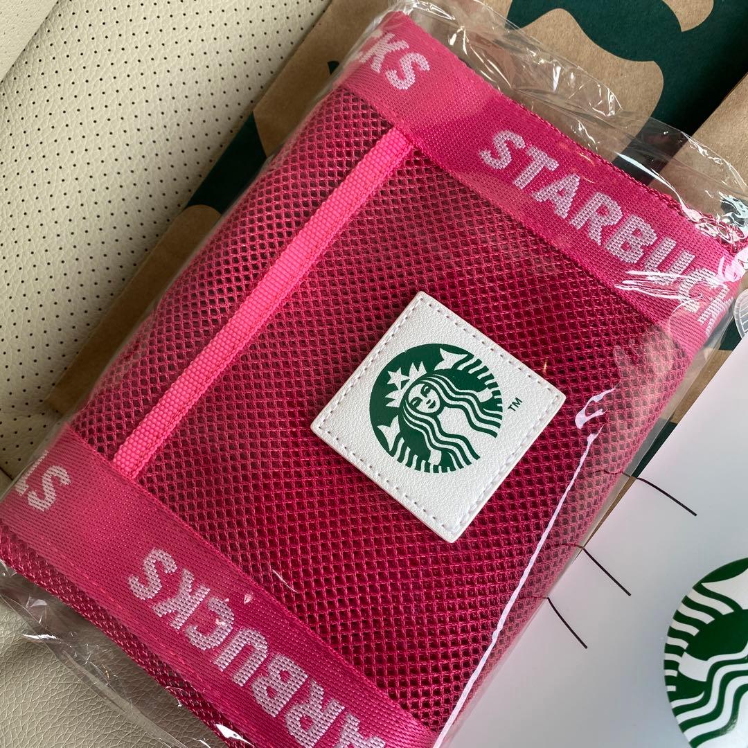 新品　スターバックス　メッシュエコバッグ　ピンク　ミステリーチェンジカップ