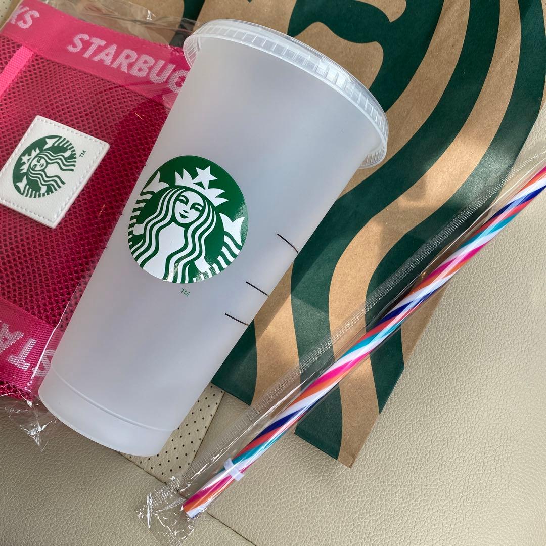 新品　スターバックス　メッシュエコバッグ　ピンク　ミステリーチェンジカップ