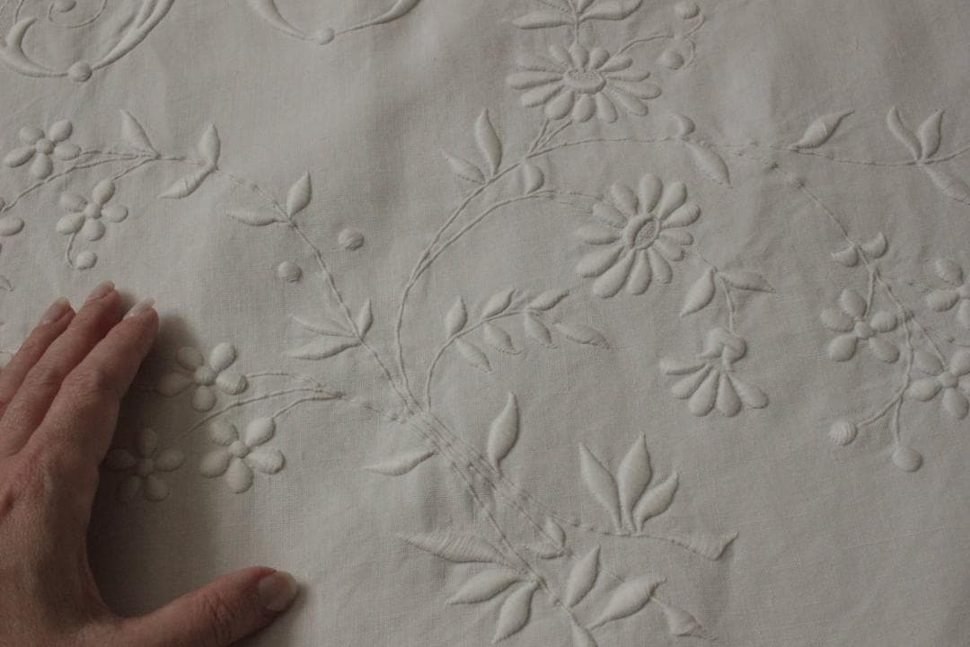 フランスアンティークイニシャルシーツ/モノグラム刺繍