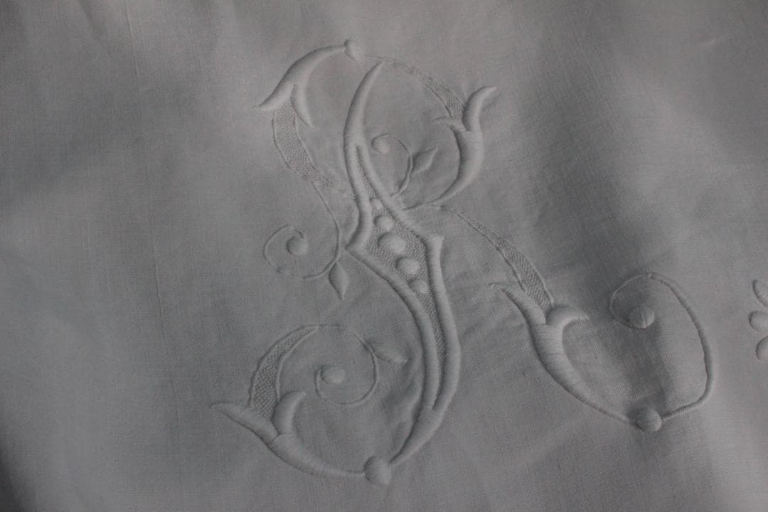 フランスアンティークイニシャルシーツ/モノグラム刺繍