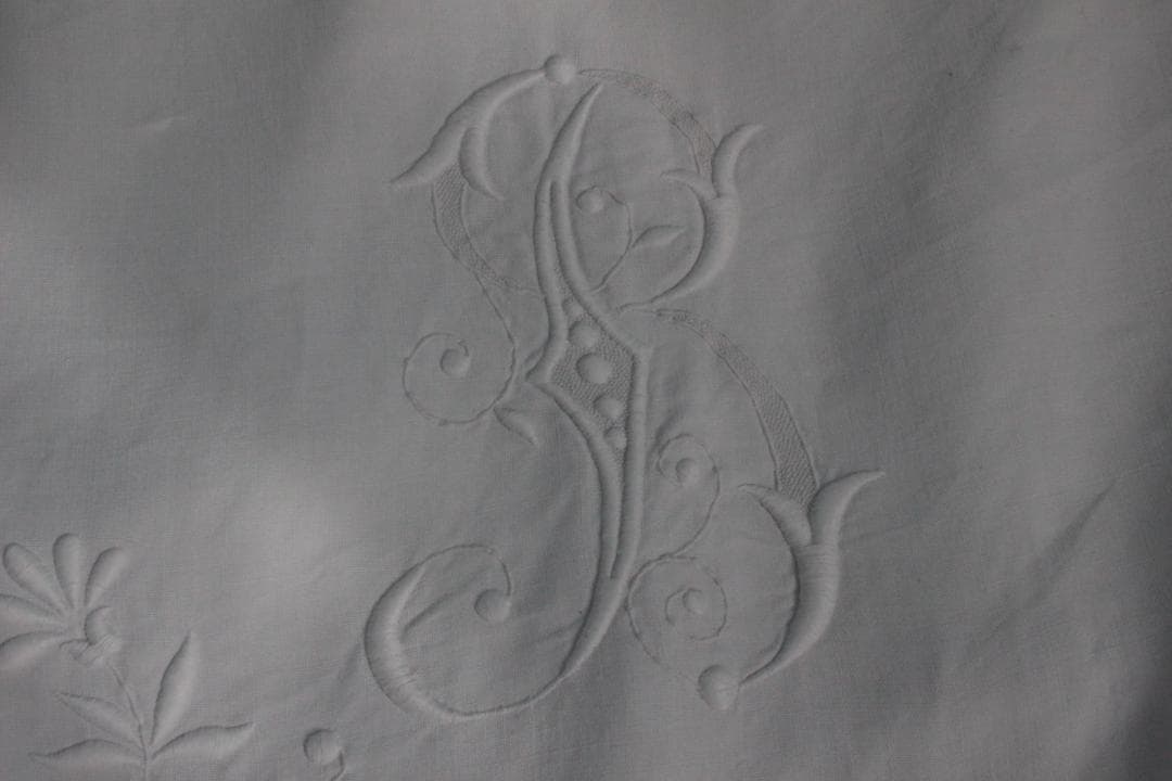 フランスアンティークイニシャルシーツ/モノグラム刺繍