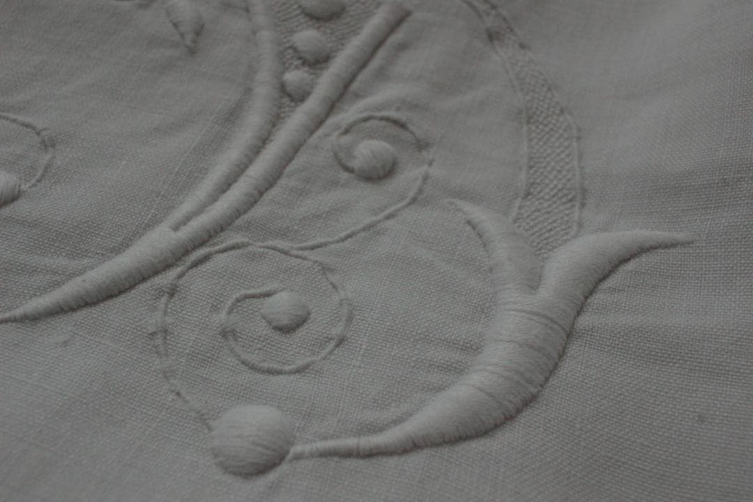 フランスアンティークイニシャルシーツ/モノグラム刺繍