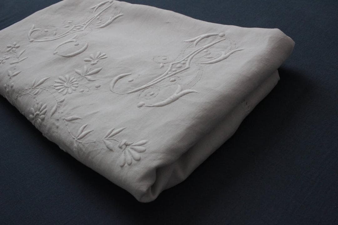フランスアンティークイニシャルシーツ/モノグラム刺繍