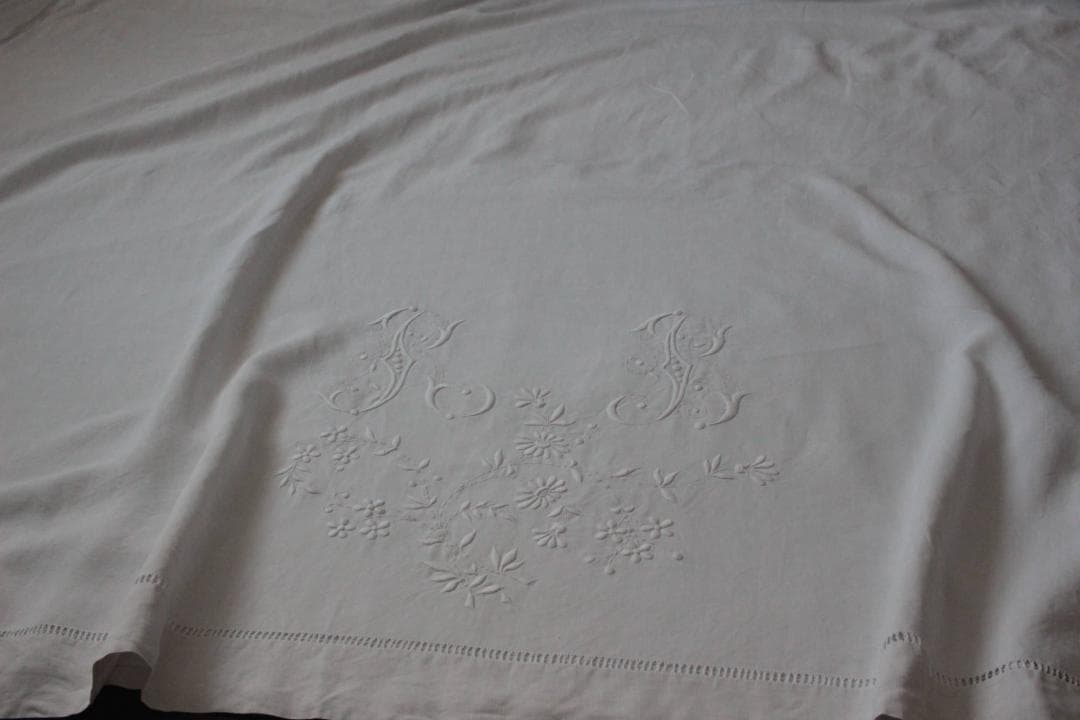 フランスアンティークイニシャルシーツ/モノグラム刺繍