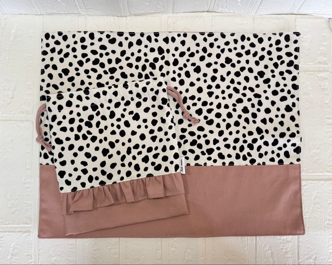 入園入学準備　基本セット　ダルメシアン　ホワイト　スモーキーピンク　フリル