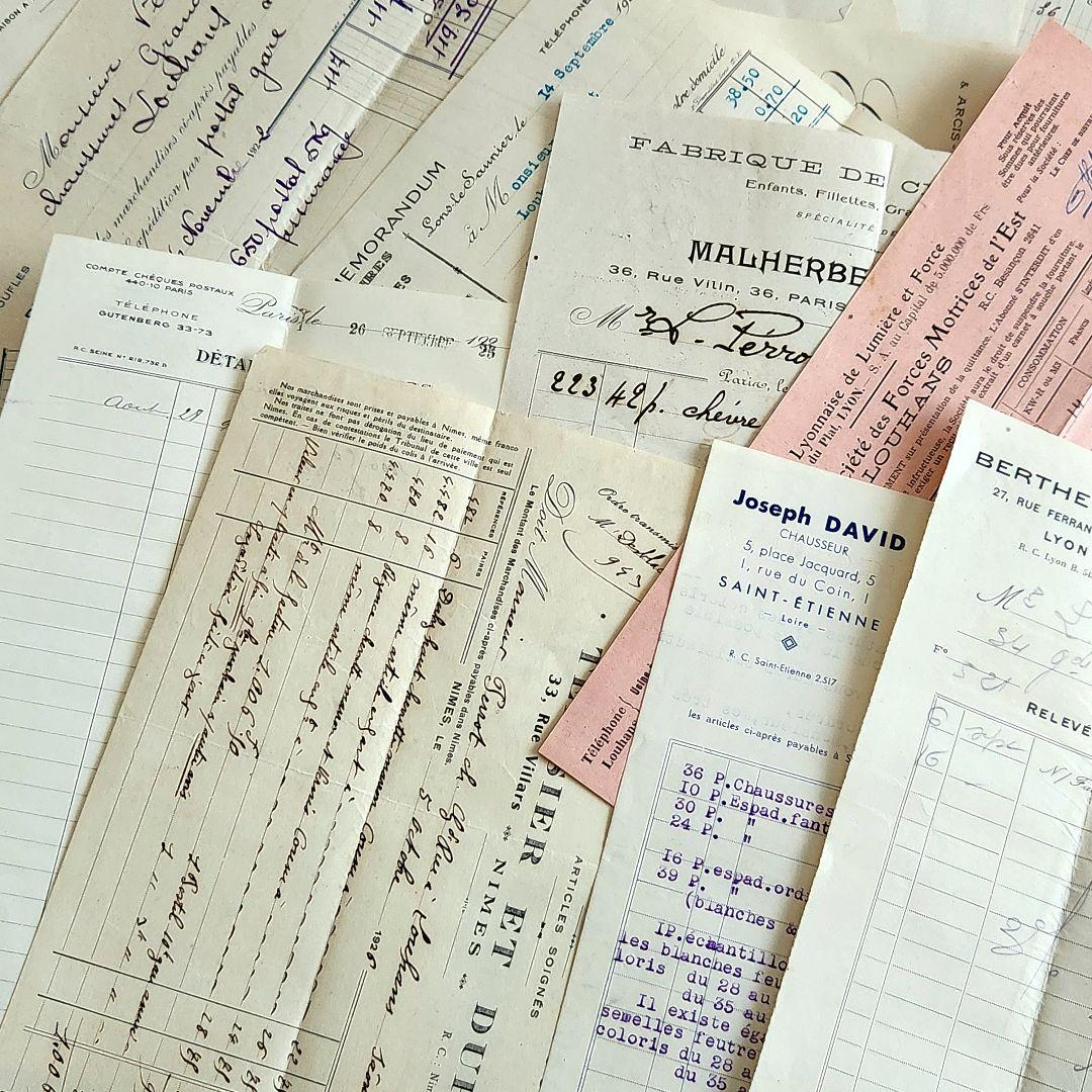 ヴィンテージ紙もの＊蚤の市＊1900年初頭～フランスの領収書など書類100枚②