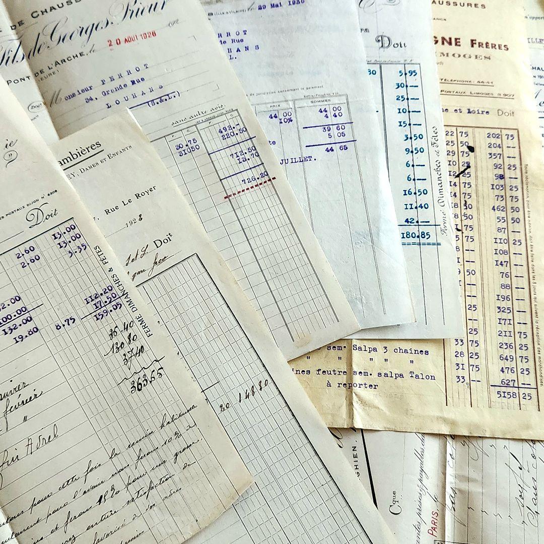ヴィンテージ紙もの＊蚤の市＊1900年初頭～フランスの領収書など書類100枚②