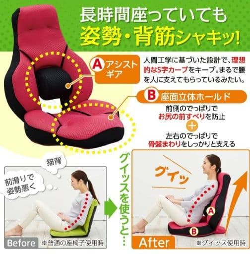 腰痛に 腰楽ストレッチ 座椅子 グイッス グレー セシール