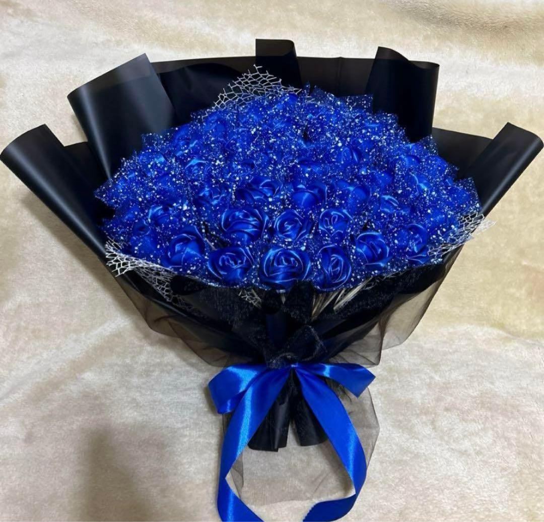 50本青バラブーケ　プレゼント お祝い 枯れない花 永生薔薇　特別な人へ