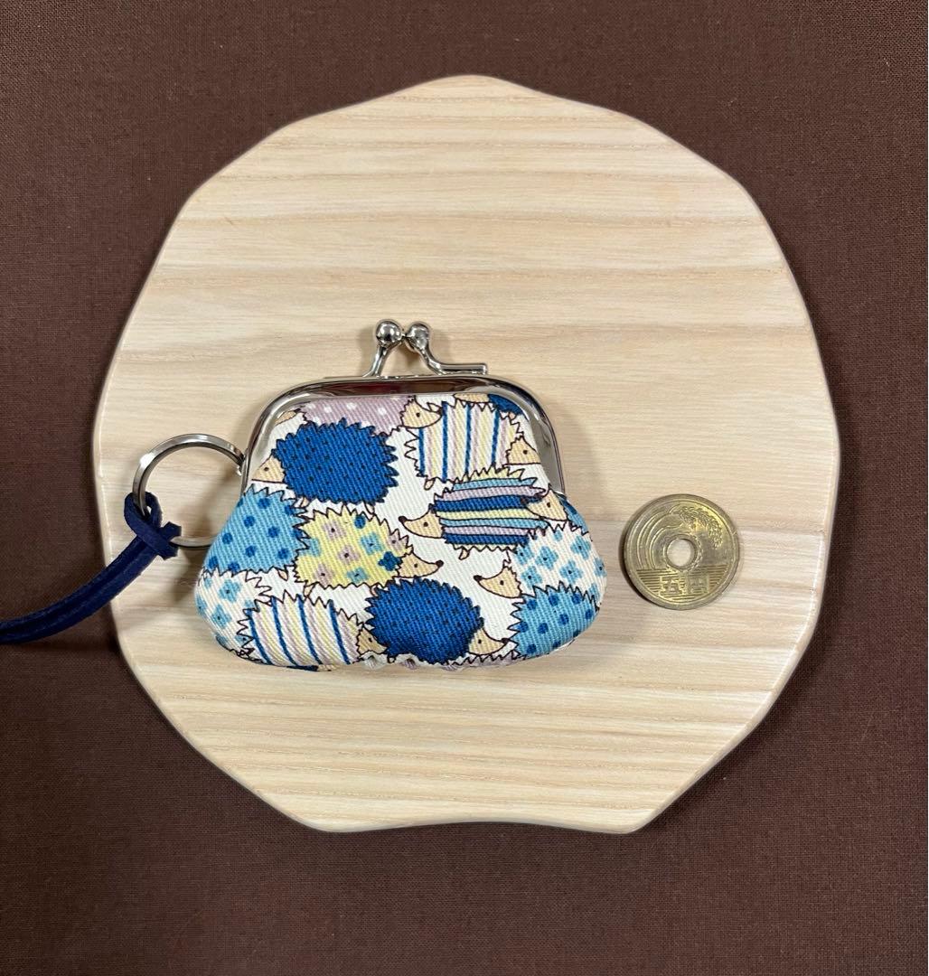 ハリネズミ柄ハンドメイド・ミニがま口財布・アクセサリーケース・ネックレス・小物入