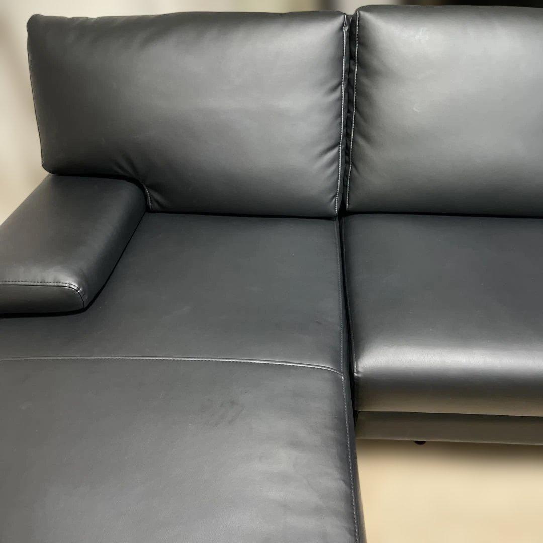 大塚家具 ［3人掛］カウチソファ「ベローナ2」 ソフトレザーブラック色