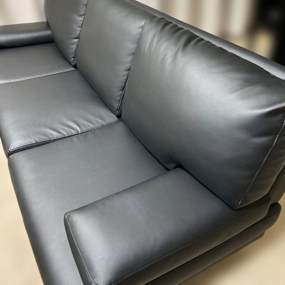 大塚家具 ［3人掛］カウチソファ「ベローナ2」 ソフトレザーブラック色