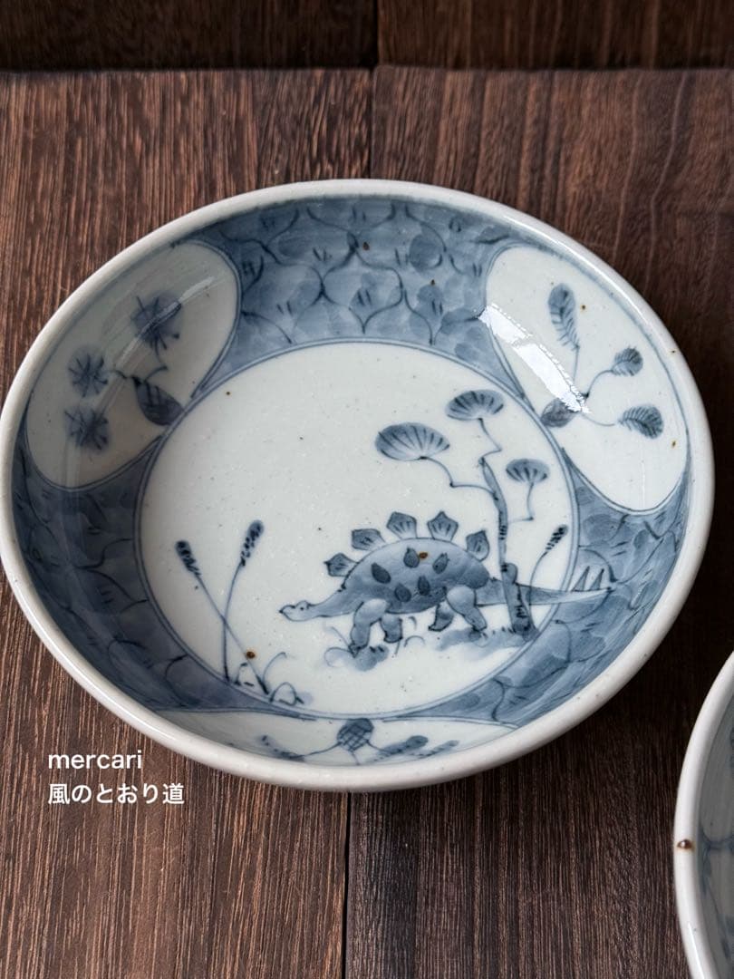 波佐見焼 studio wani 恐竜 くらわんか鉢 2点（2種）染付 作家もの