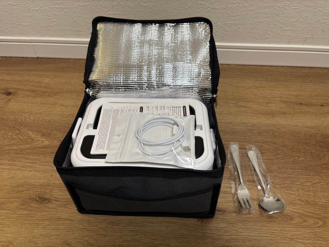 電気弁当箱 USB充電式 1L 大容量ボックス (ホワイト + ブラック)