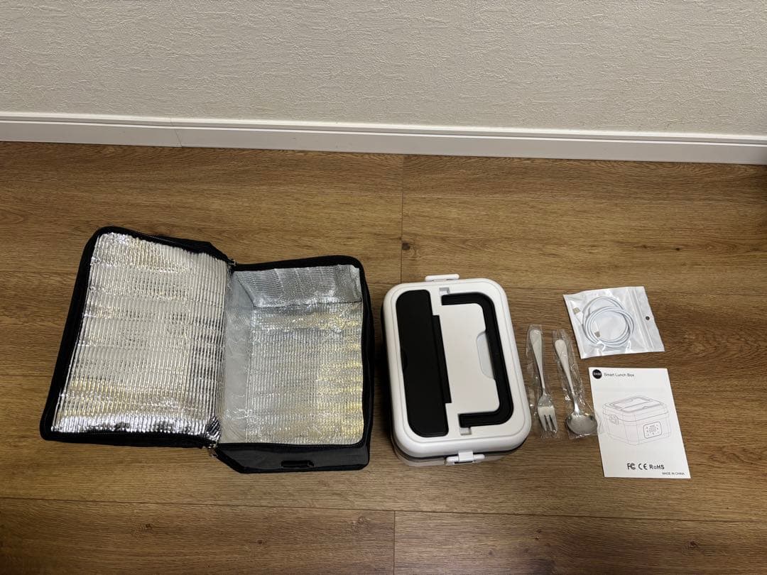 電気弁当箱 USB充電式 1L 大容量ボックス (ホワイト + ブラック)