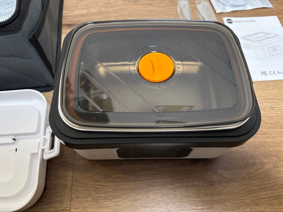 電気弁当箱 USB充電式 1L 大容量ボックス (ホワイト + ブラック)