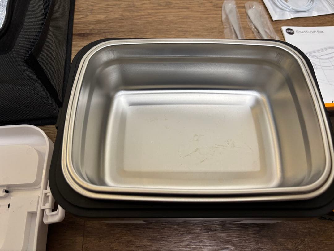 電気弁当箱 USB充電式 1L 大容量ボックス (ホワイト + ブラック)