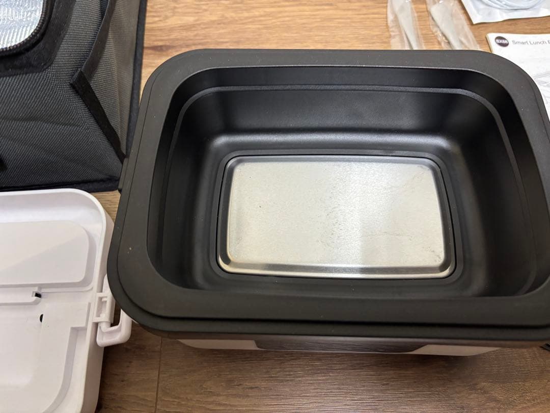 電気弁当箱 USB充電式 1L 大容量ボックス (ホワイト + ブラック)