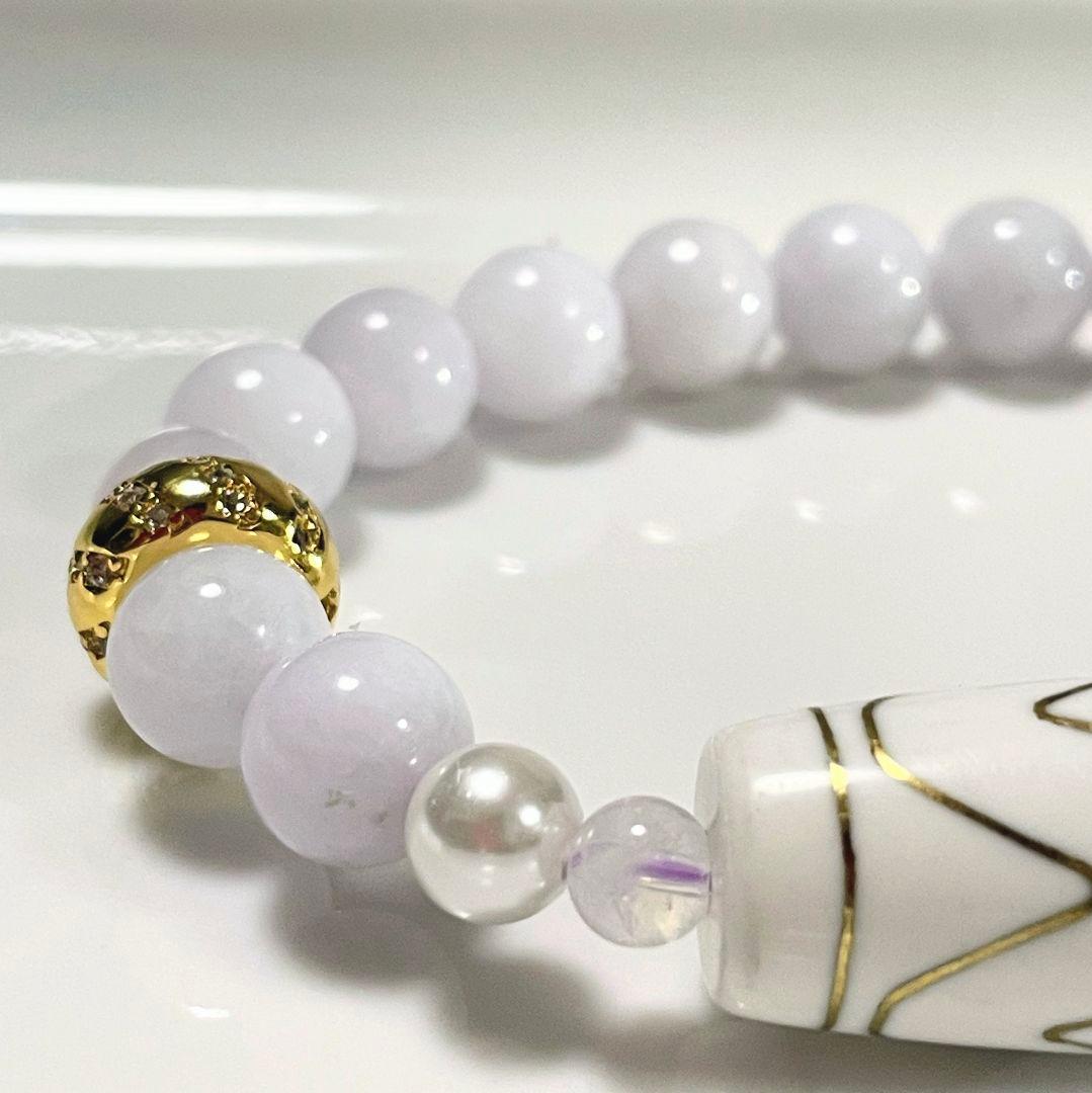 【四線虎牙天珠】金線 ラベンダー翡翠 アメシスティン レインボームーン 高品質