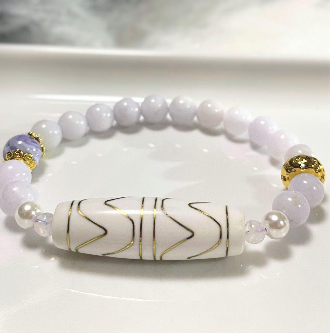 【四線虎牙天珠】金線 ラベンダー翡翠 アメシスティン レインボームーン 高品質