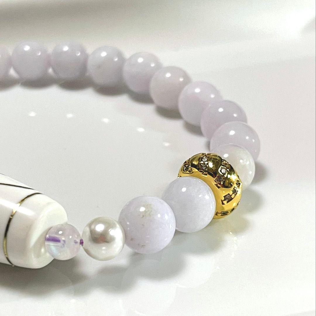 【四線虎牙天珠】金線 ラベンダー翡翠 アメシスティン レインボームーン 高品質