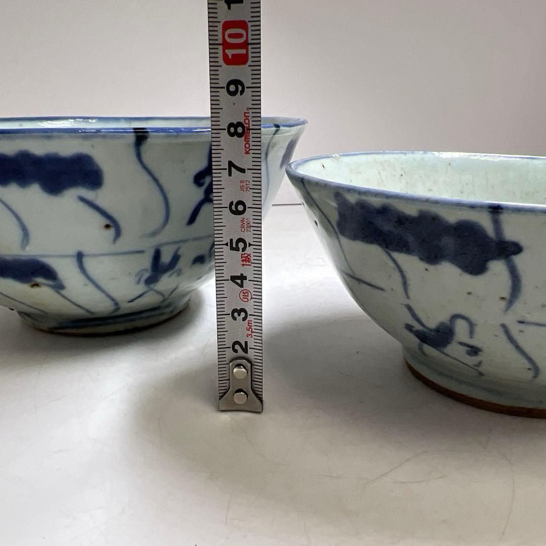 中国清朝時代　南京染付菓子鉢大小　木箱付　口径約17.8/15.5㎝