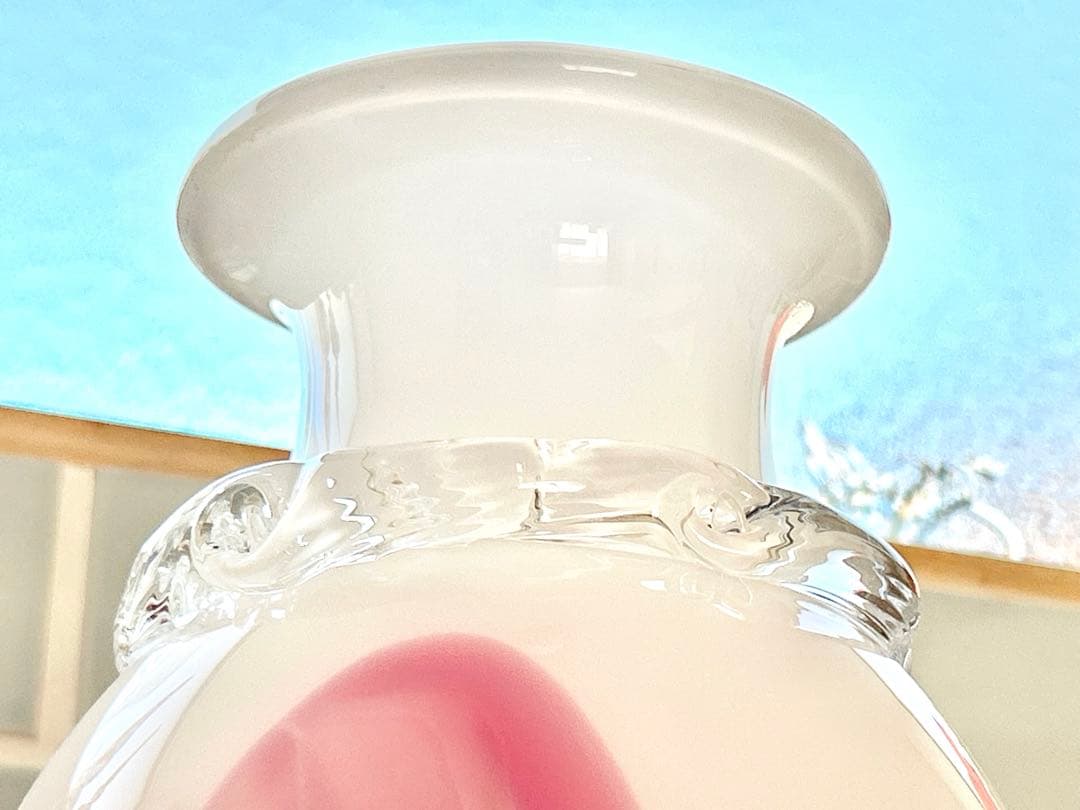 ガラス 花瓶 フラワーベース カメイグラス ミッドセンチュリー 薔薇 ピンク