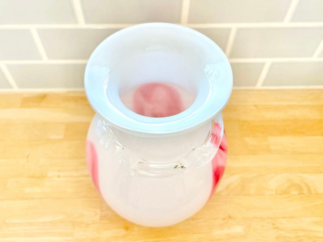ガラス 花瓶 フラワーベース カメイグラス ミッドセンチュリー 薔薇 ピンク