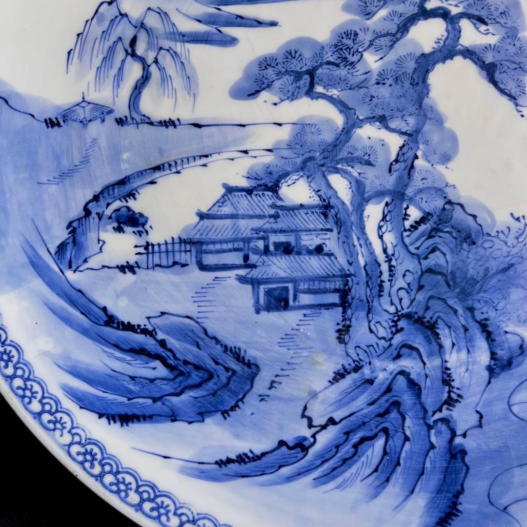 ★アンティーク★青白磁 山水画 陶器　大皿
