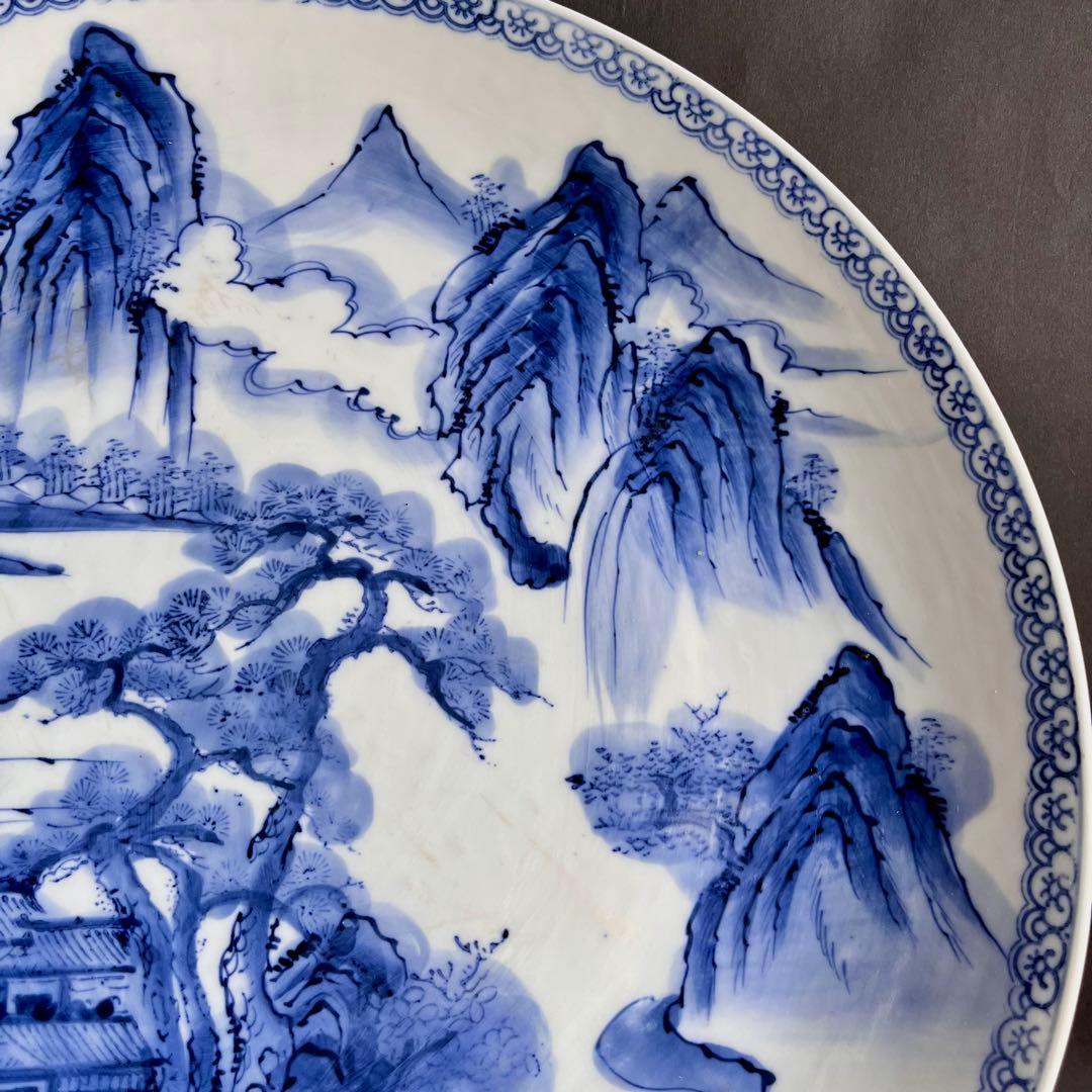 ★アンティーク★青白磁 山水画 陶器　大皿
